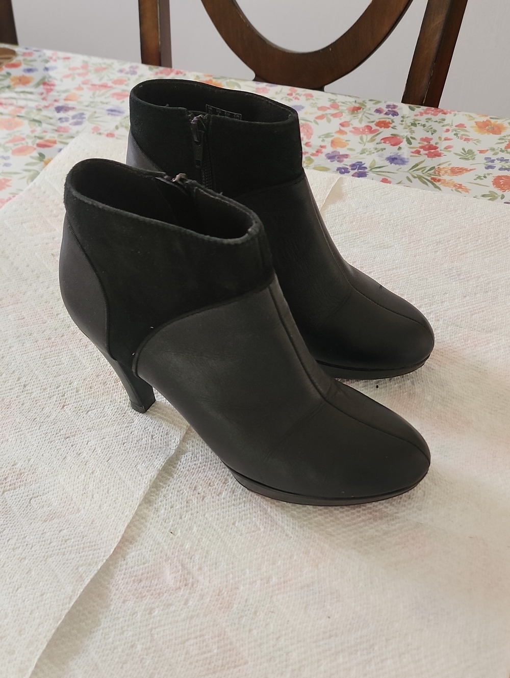 Clarks Black Leather & Suede Ankle Booties